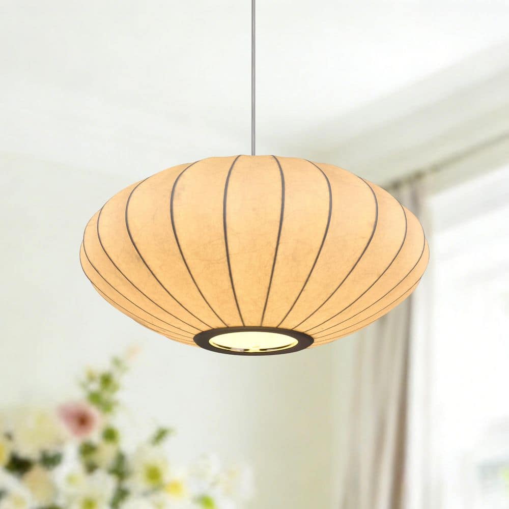 Y'INSP 60-Watt 1-Light White Modern Natural Silk Lantern-style