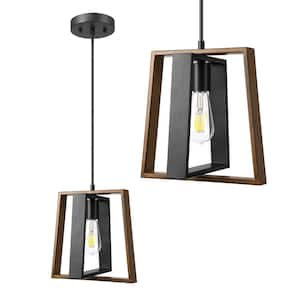 60-Watt 1-Light Farmhouse Shaded Black Pendant Light, No Bulbs Included