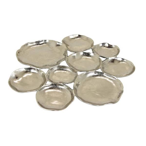 Benjara Jiva Silver Metal 9-Piece Irregular Shaped Design Decorative Bowl Set