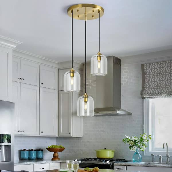 Modern Gold Pendant Lights Kitchen Island Ceiling Chandelier Indoor Crystal Hanging Light （3Light）