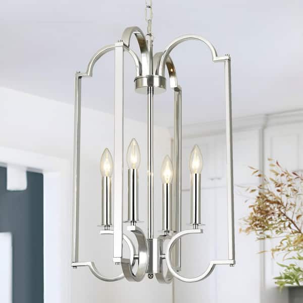 Henveton Jasslynn 4-Light Modern Chrome Pendant Light with Metal Rectangular Shade for Kitchen Island Dinning Room Foyer