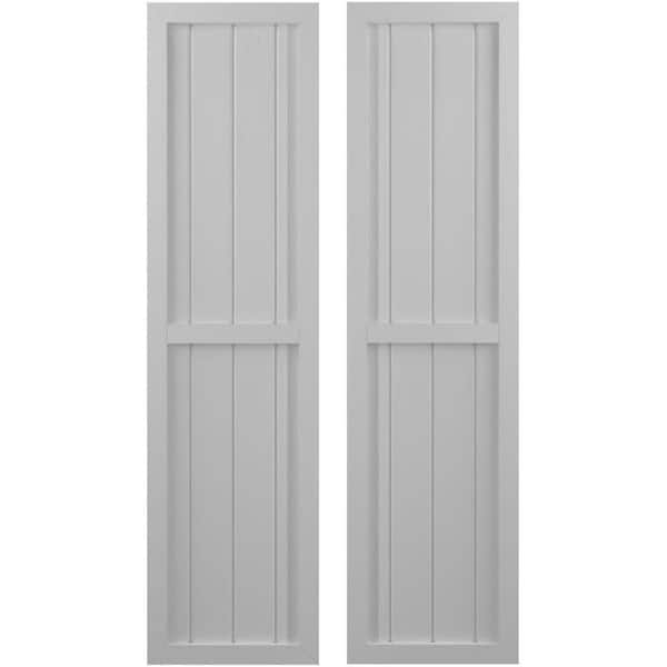 Ekena Millwork 14-in W x 38-in H Americraft 4 Board Exterior Real Wood Two Equal Panel Framed Board and Batten Shutters Primed