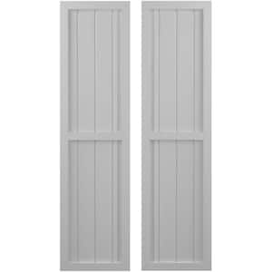 14 in. W x 50 in. H Americraft 4-Board Exterior Real Wood 2 Equal Panel Framed Board and Batten Shutters in Primed