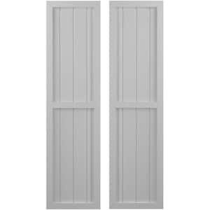 14 in. W x 64 in. H Americraft 4-Board Exterior Real Wood 2 Equal Panel Framed Board and Batten Shutters in Primed