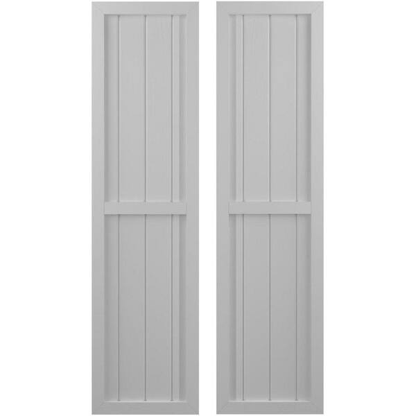 Ekena Millwork 14 in. W x 69 in. H Americraft 4-Board Exterior Real Wood 2 Equal Panel Framed Board and Batten Shutters in Primed