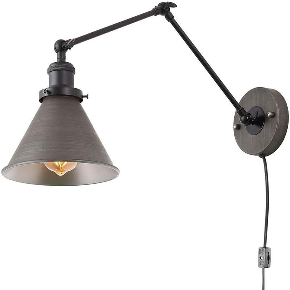 Brooklyn 1-Light Cone Shade Brushed Antique Silver with Black Industrial Style Swing Arm Wall Sconce price history on PriceWatchPro