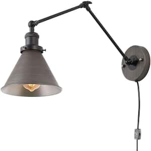 Brooklyn 1-Light Cone Shade Brushed Antique Silver with Black Industrial Style Swing Arm Wall Sconce
