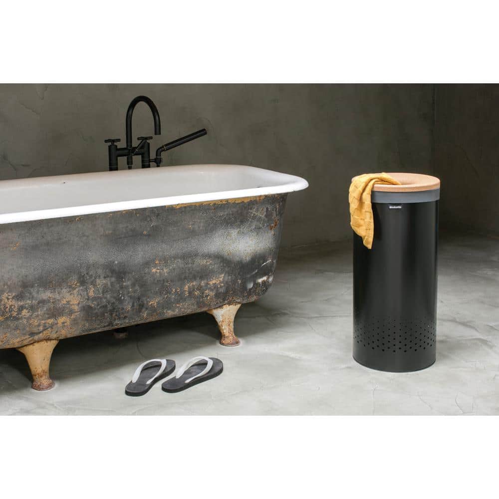 Matte Black Upright Laundry Hamper with Cork Lid