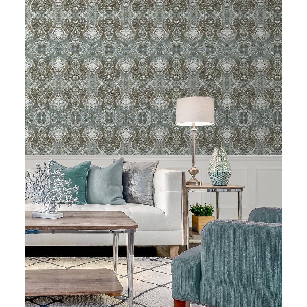 Patina Blue and Brown Geometric Peel and Stick Wallpaper