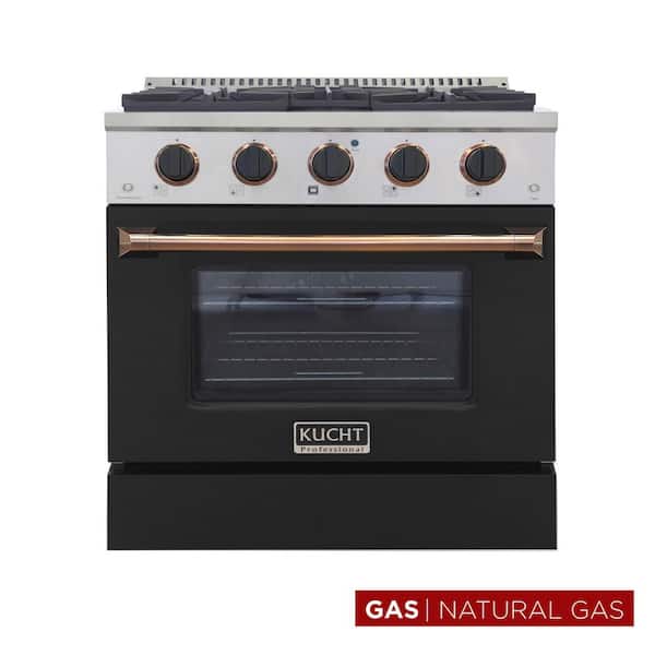 30 in. 4.2 cu. ft. Natural Gas Range with Convection Oven in Black with Black Knobs and Rose Gold Handle
