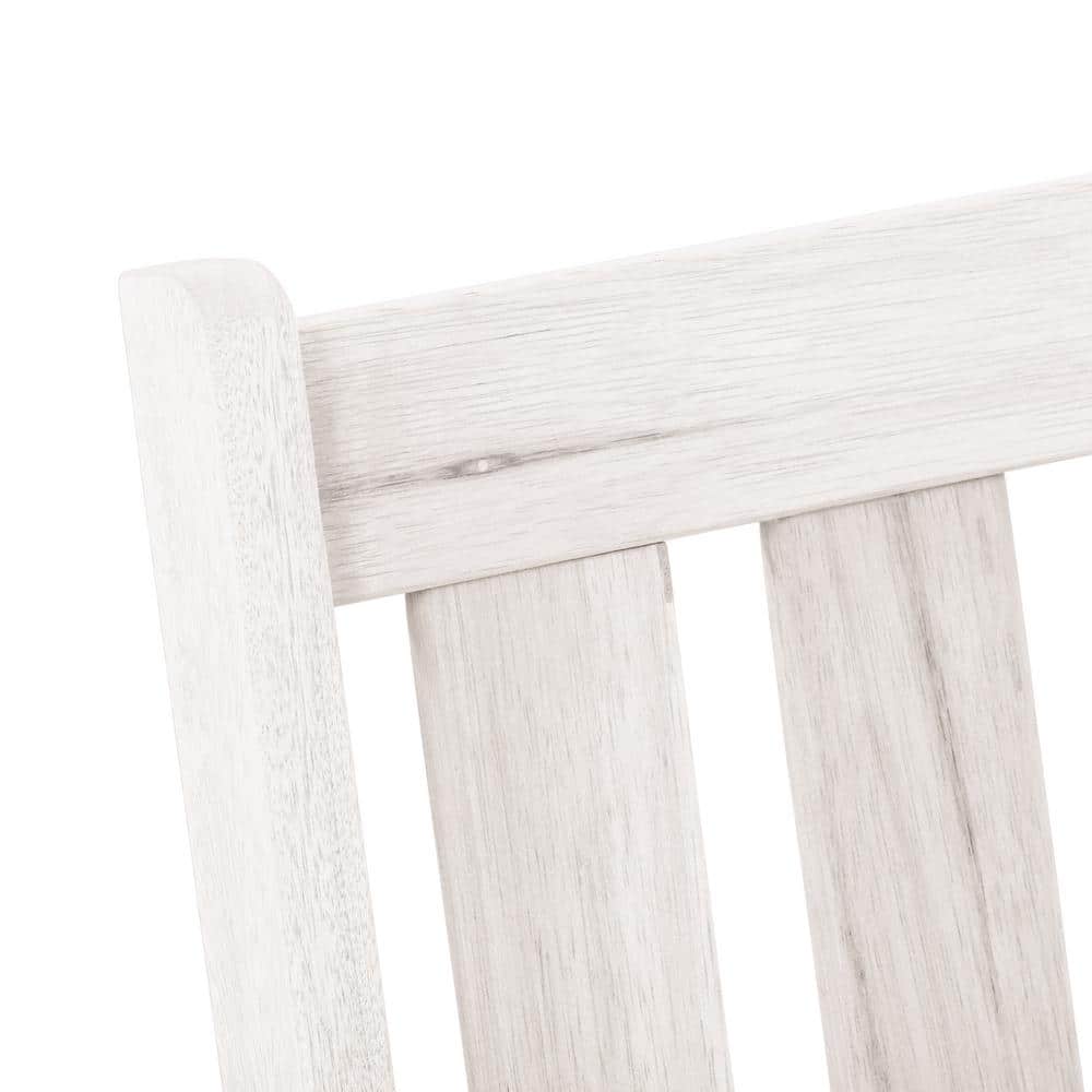 Whitewashed Shorea Wood Outdoor Storage Bench with Slatted Back