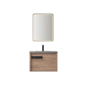 Carcastillo 30 in.W x 22 in.D x 21 in.H Single Sink Bath Vanity in N.American Oak with Grey Natural Stone Top and Mirror