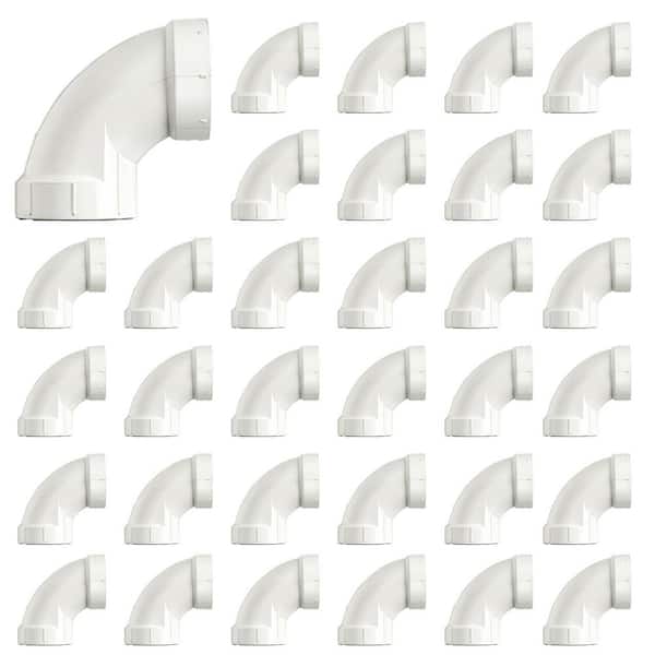 2 in. White Rigid PVC DWV 1/4 Bend 90° Elbow, 0.21 ft. Long, Hub x Hub, Schedule 40 (25 Pack)