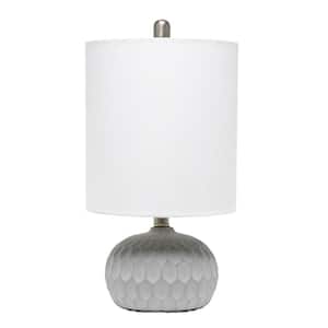 19 in. Gray Concrete Thumbprint Table Lamp with White Fabric Shade