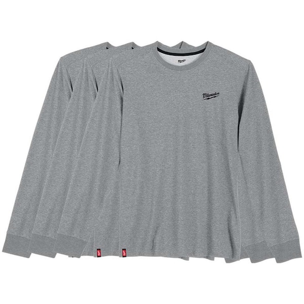 Men's X-Large Gray Cotton/Polyester Long-Sleeve Hybrid Work T-Shirt (3-Pack)