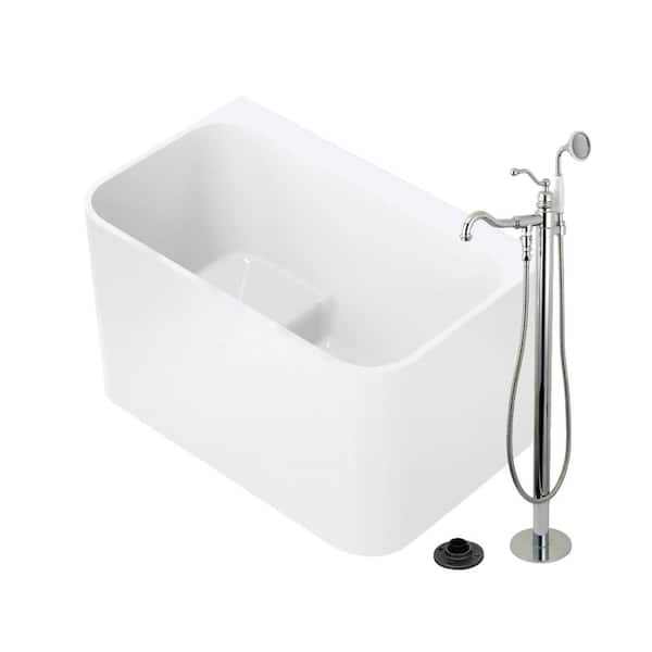 Aqua Eden 47.3 in. x 27.6 in. Acrylic Flatbottom Soaking Freestanding Bathtub in Glossy White/Polished Chrome