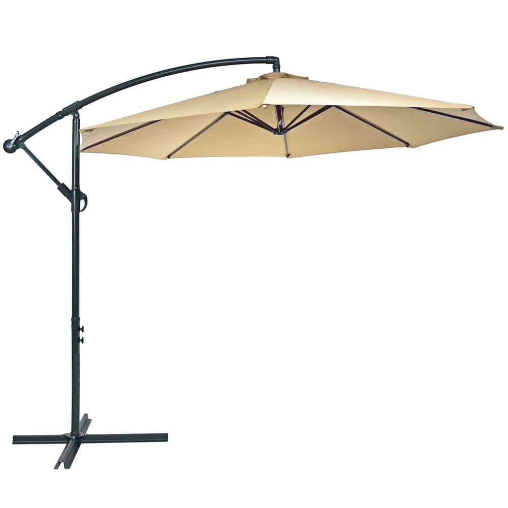 Beige Steel Octagon Cantilever Patio Umbrella with Polyester Canopy