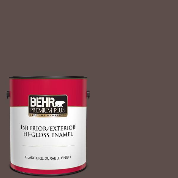 BEHR PREMIUM PLUS 1 gal. #ECC-28-3 Charred Hickory Hi-Gloss Enamel Interior/Exterior Paint