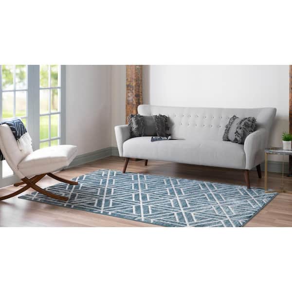 Matrix Trellis Motif Blue 9 ft. 10 in. x 14 ft. Area Rug