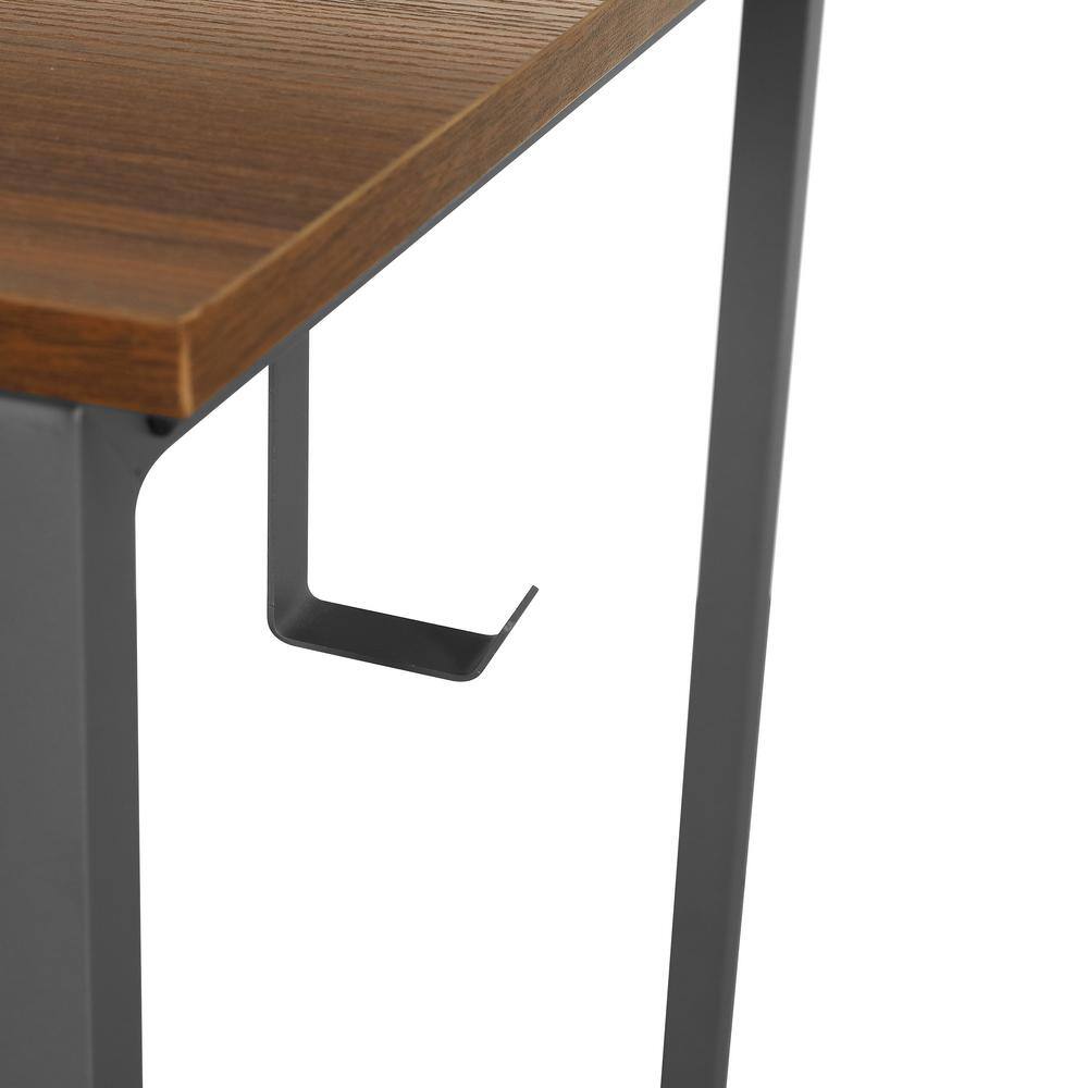 Modern Industrial Walnut Writing Desk with Steel Frame and CPU Caddy