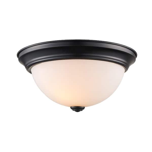 Bel Air Lighting Mod Pod 11.5 in. 1-Light Black Flush Mount Ceiling Light Fixture with Frosted Glass