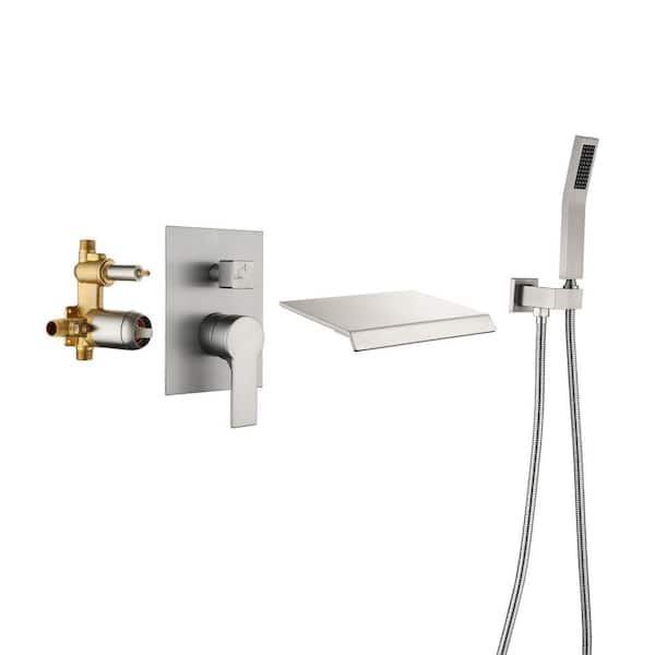 Miscool Boger Single-Handle Wall Mount Roman Tub Faucet with Hand Shower in Brushed Nickel
