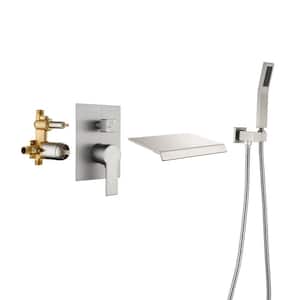 Forest Single-Handle Wall Mount Roman Tub Faucet with Hand Shower with Ceramic Disc in Brushed Nickel