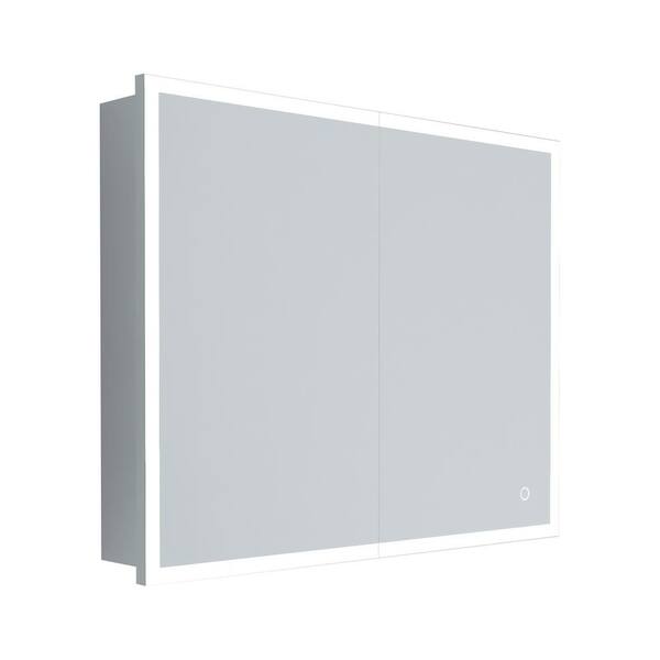 Unbranded 30 in. W x 24 in. H Silver LED Lighted Rectangular Aluminium Medicine Cabinet with Mirror and Doors