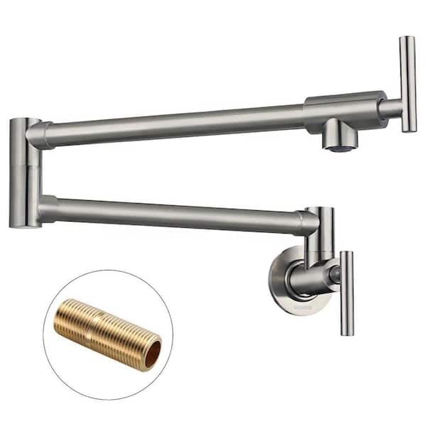 WOWOW Wall Mount Pot Filler Faucet with Double Joint Swing Arm in Brushed Nickel