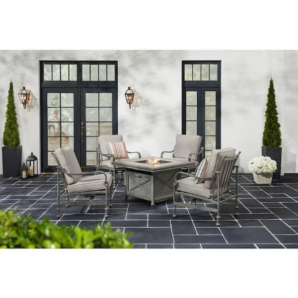 Home Decorators Collection Highview Terrace 5-Piece Metal Patio Fire Pit Set with CushionGuard Plus Cushions