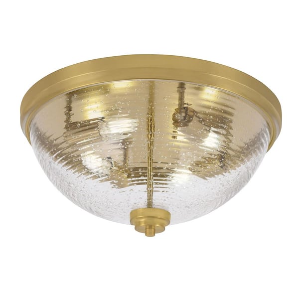 Unbranded Ashland 18 in. 4 Light New Age Brass Flush Mount with Ribbed Clear Glass Shade No Bulbs Included