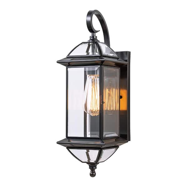 C Cattleya 17.5 in. Dark Bronze Finish Brass Outdoor Hardwired Wall Lantern Sconce with Clear Tempered Glass, No Bulbs Included