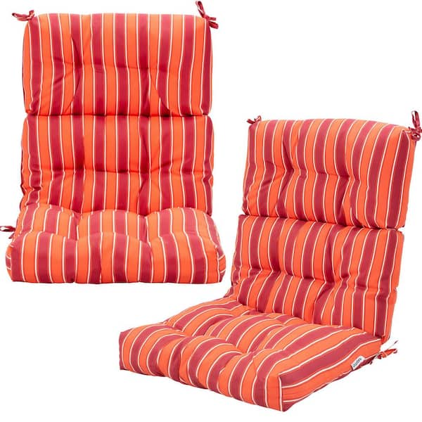 20 in. x 22 in. Red Tufted Outdoor High Back Dining Chair Cushion with Non-Slip String Ties