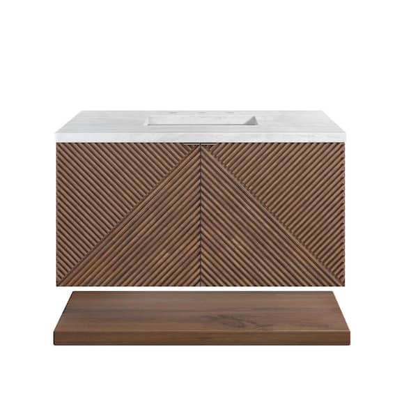 Marcello 36.0 in. W x 23.5 in. D x 37.2 in. H Bathroom Vanity in Chestnut with Arctic Fall Solid Surface Top