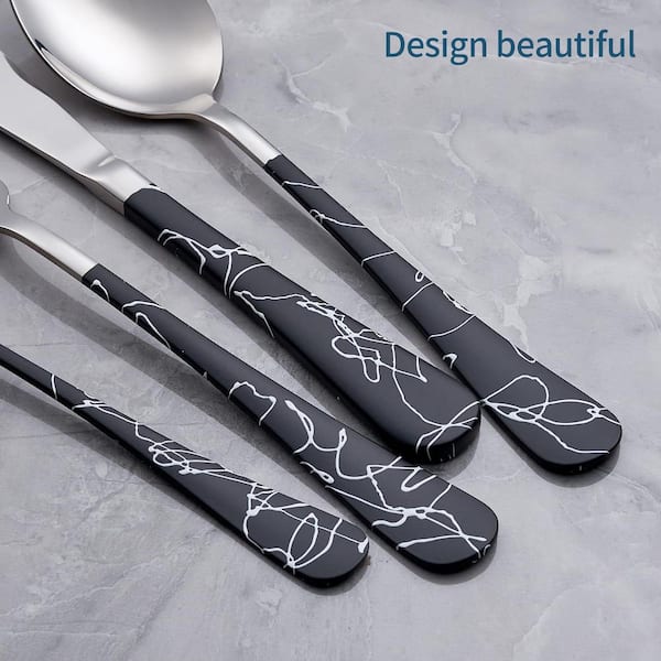 20-Piece Stainless Steel Serving Set Black Cracks Handle 18/0