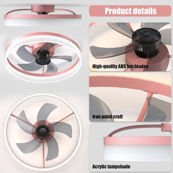 Logmey Semi Flush Mount 19.7 in. LED Dimmable Indoor Pink