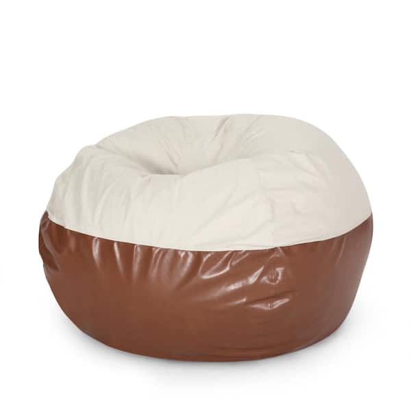 Noble House Brenizer Beige and Coffee Brown Fabric and Faux Leather 2-Tone 5-Foot Bean Bag