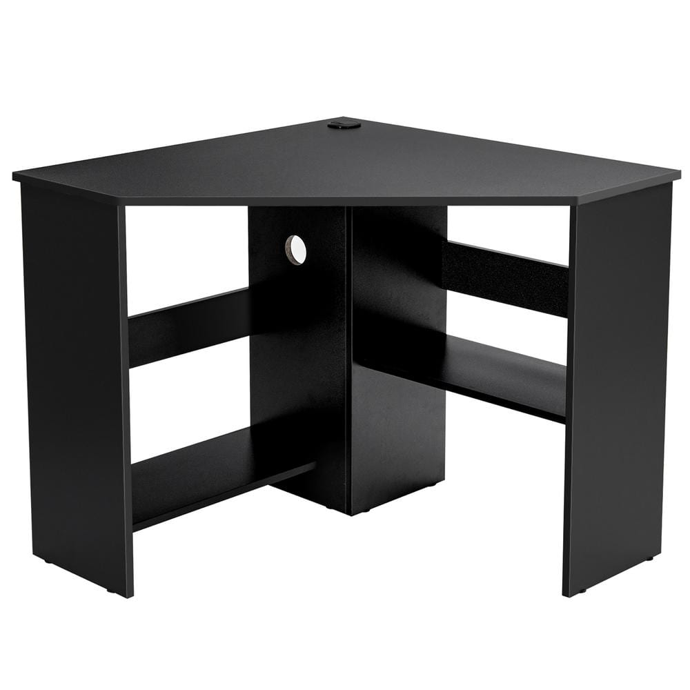 Costway 48 in. Corner Black Computer Desk Triangle Writing
