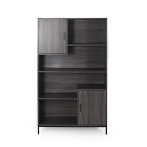 Frankford 64.5 in. Dark Grey Wood 4-Shelf Standard Bookcase with Drawers