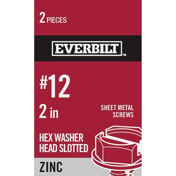 #12 x 2 in. Slotted Hex-Head Sheet Metal Screws (2 Per Pack)