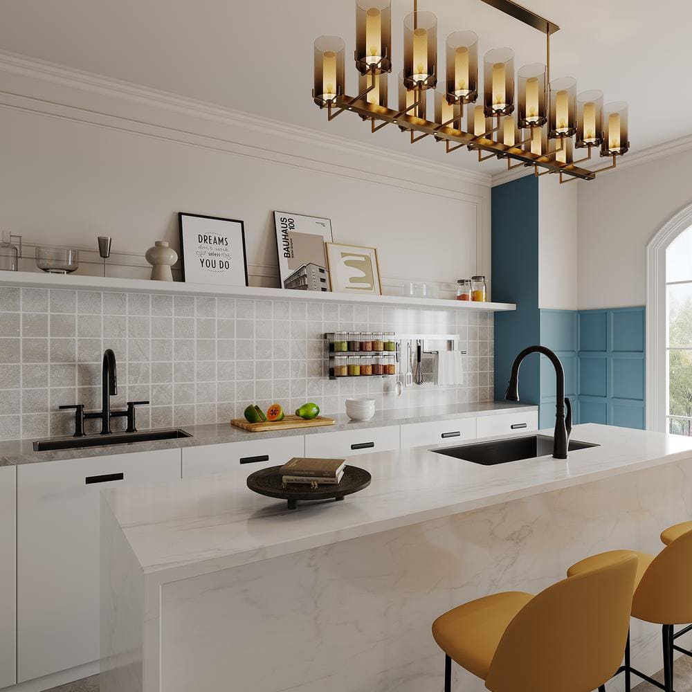 Matte Black Dual Handle Pull-Down Bridge Kitchen Faucet