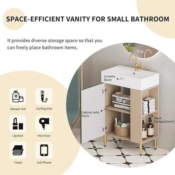 22 in. W x 12 in. D x 34 in. H Single Sink Bath Vanity in Green w/ White Ceramic Top and Right Side Open Storage Shelves