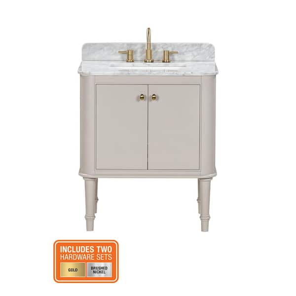 Collette 30 in. Single Sink Greige Bath Vanity with White Carrara Marble Top (Assembled)