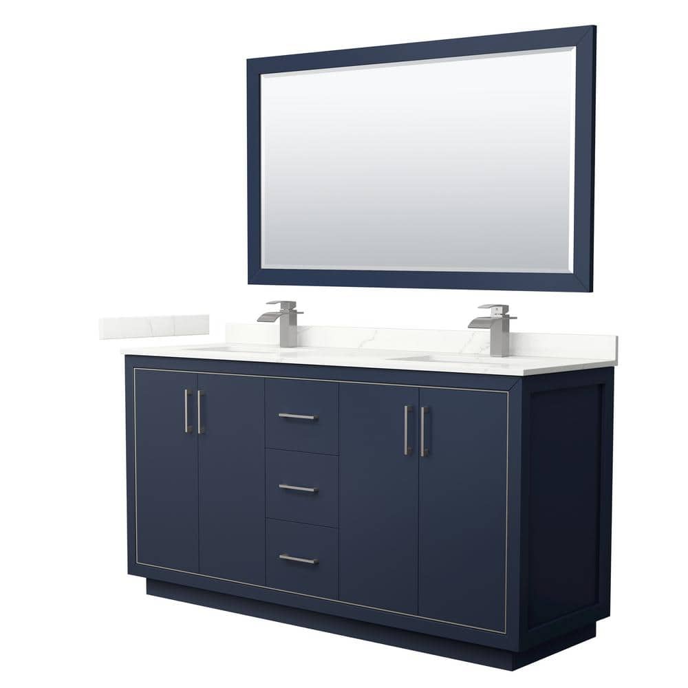 Icon 66 in. W x 22 in. D x 35 in. H Double Bath Vanity in Dark Blue with Giotto Quartz Top and 58 in. Mirror price history on PriceWatchPro
