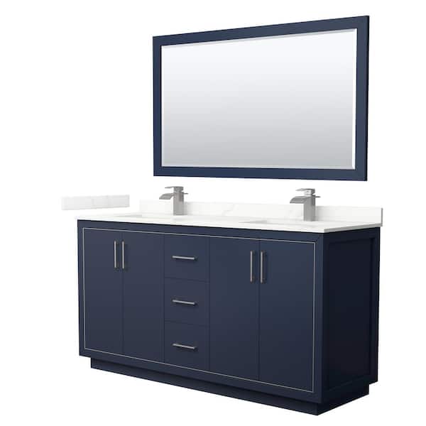 Wyndham Collection Icon 66 in. W x 22 in. D x 35 in. H Double Bath Vanity in Dark Blue with Giotto Quartz Top and 58 in. Mirror