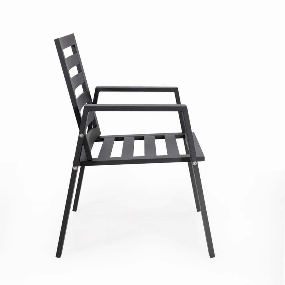 Chelsea Black Aluminum Patio Dining Chair with Red Cushions