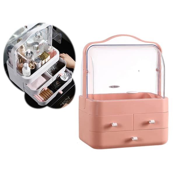 Emoderndecor Cozyblock Large Makeup Container Box Dustproof Makeup Organizer Enclosed Cosmetic Protective Storage Drawer In Pink Muo 61 L Pnk The Home Depot