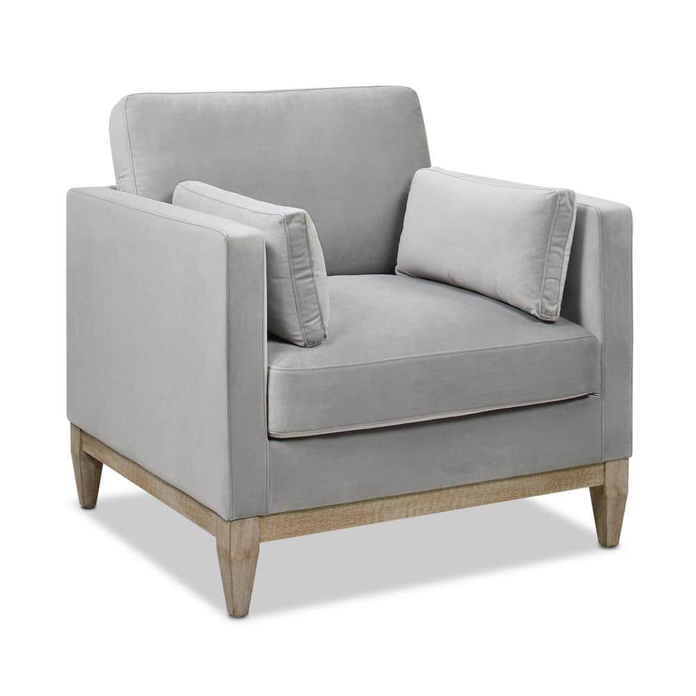 Opal Grey Velvet and Wood Chaise Lounge 34"