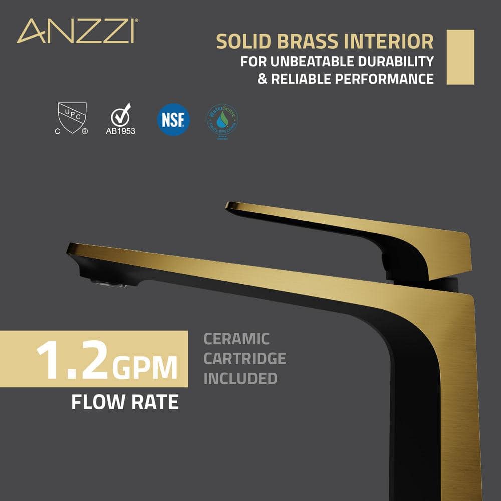 Matte Black and Brushed Gold Single Handle Bathroom Faucet