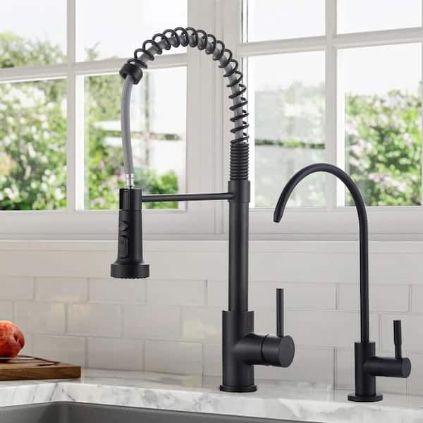 Single Handle Pull-Down Sprayer Kitchen Faucet, Kitchen Faucet with Direct Drinking Water Faucet in Matte Black